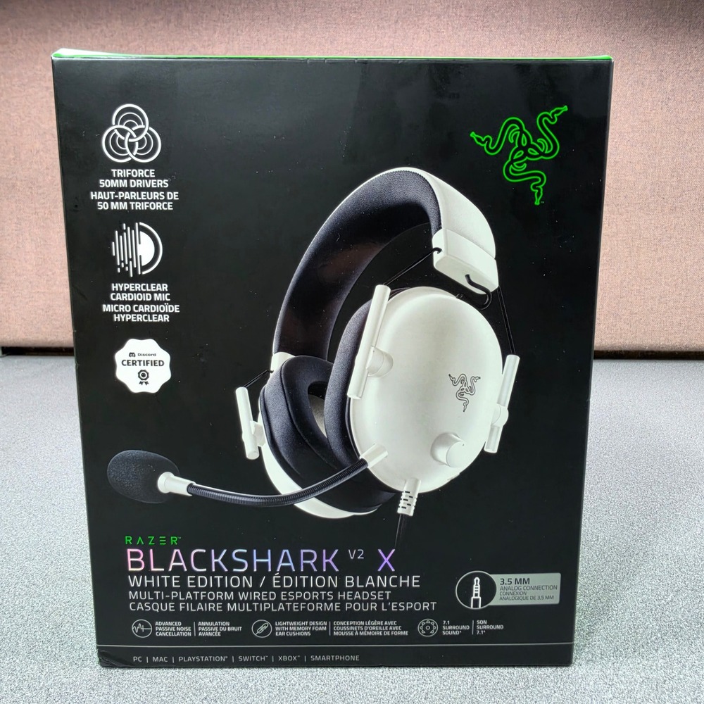 Razer BlackShark V2 X Headset White Excellent Wired 7.1 Surround Sound